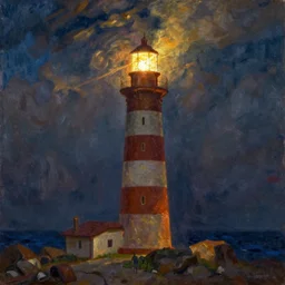 burning lighthouse shining brightly, oil - on - canvas by ivan aivazovsky