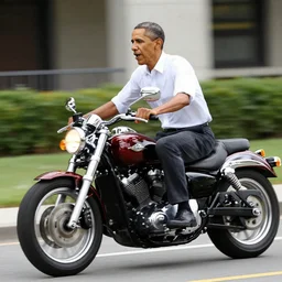 Barack Obama riding a motorcycle