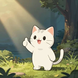 a small cat, thumbs up, clean cel shaded vector art. shutterstock. behance hd by lois van baarle, artgerm, helen huang, by makoto shinkai and ilya kuvshinov, rossdraws, illustration