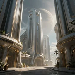 beautiful low angle picture of an abandoned naboo city street on a planet with amazing sleek architecture by richard dadd, ultra detailed, elegant and graceful, trending on artstation, dramatic lighting, light rays and shadows, octane render directed by stanley kubrick