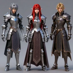 portrait character design an elven priestess with red hair, metal armor, style of final fantasy and kingdom hearts and arcane, 3 d animation demo reel, portrait studio lighting by jessica rossier and brian froud and gaston bussiere,