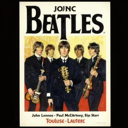 poster announcing a Beatles concert in a french cabaret, john lennon, paul mccartney, ringo starr, by Toulouse-Lautrec, 4k,