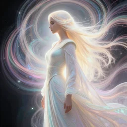 side profile, maya ali mage, intricate robes, elegant, highly detailed, concept art, smooth, sharp focus, luminescent, colorful swirly magic ripples, pastel colors, by huang guangjian, sachin teng, greg rutkowski, jesper ejsing, ilya kuvshinov, artgerm, mucha