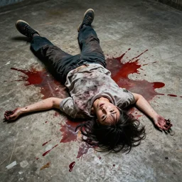a mangled body splattered on the floor, photograph