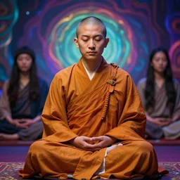 a taiwanese monk psychedelic meditation, professional photography, highly detailed, stunning lighting, artstation, realistic face and anatomy, by frank frazetta and shepard fairey and thomas kinkade and greg rutkowski