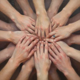 lots of hands and eyes, masterpiece, trending on artstation, oil on canvas