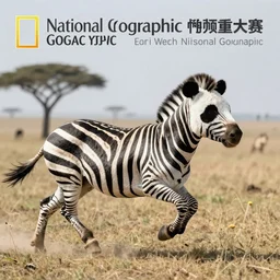 a zebra with a panda head, running in savana, national geographic winning contest photo
