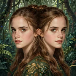 asian emma watson symmetrical portrait, jungle background, d & d, fantasy, intricate, elegant, highly detailed, digital painting, artstation, concept art, smooth, sharp focus, illustration, art by artgerm and greg rutkowski and alphonse mucha