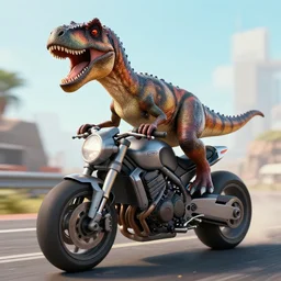 a velociraptor riding a motorbike, photorealistic 3 d octane render, unreal engine