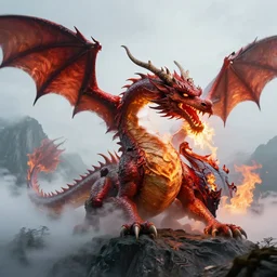 photo of read fire breathing dragon under a mountain