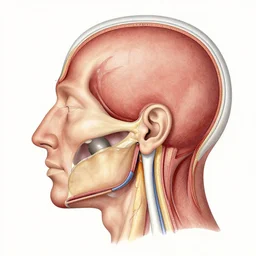 anatomically accurate cross-sectional view of the human head from the side from medical book