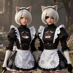! dream film still of 2 b from nier : automata wearing a cat maid outfit, from red dead redemption 2 ( 2 0 1 8 video game ), trending on artstation, artstationhd, artstationhq