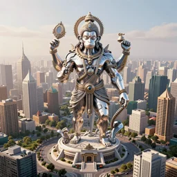 high quality 3 d cyberpunk biomorphic hanuman! monument & buildings in mumbai!!, highly detailed, cinematic smooth, berenice abbott & john j. park, soft morning light, wide shot, high angle, uhd 8 k, sharp focus