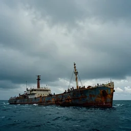 thick clouds, moody, colorized,!!! sunk on the ocean floor, shipwreck, dramatic light, ultrafine, hyperrealistic, 3 2 k, 3 5 mm film still, movie