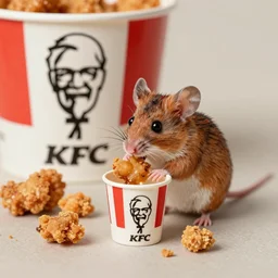 miniature painting, micron detail, watercolors, a small mouse eating a bucket of kfc, trending, focus on kfc chicken bucket