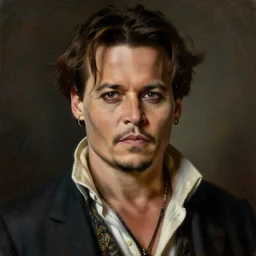 a portrait of Johnny Depp, oil painting by Rembrandt van Rijn,