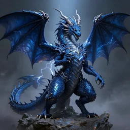 two - headed dark blue dragon the lord of electricity, fine details, artgerm, jeremy lipkin and michael garmash