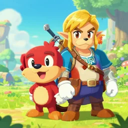 an in game portrait of banjo and kazooie from the legend of zelda breath of the wild, breath of the wild art style.