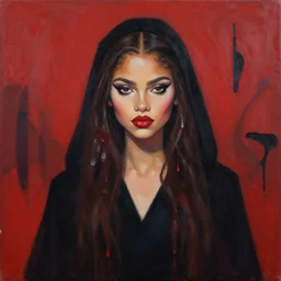 portrait of zendaya, blood witch, organic painting, matte painting, bold shapes, hard edges, aesthetic octane render, trending on artstation, by greg manchess, huang guangjian, gil elvgren, sachin teng, greg rutkowski, jesper ejsing, rhads, ilya kuvshinov, cushart krenz