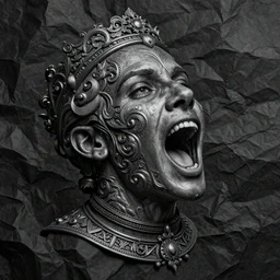 politician very wide open mouth, 3/4 portrait, crumpled black paper, elegant, dark matte, insanely detailed and intricate, hypermaximalist, elegant, ornate, hyper realistic, super detailed , by Wayne Barlowe