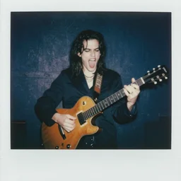 nosferatu passionately playing the blues, playing guitar and mouth open wide, old polaroid picture, realistic