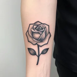 geometric rose black tattoo, arm, minimalist