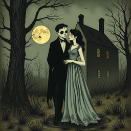 awkward couple victorian gothic, illustrated by edward gorey, lagerstedt, tim burton