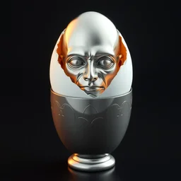 egg cup with vin diesel head, silver egg cup, head is an egg, hyper detailed, digital art, artstation, cinematic lighting, studio quality, smooth render, by boris vallejo, android jones, artgerm, caravaggio