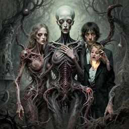 charlotte kemp muhl and sean ono lennon merging to become one organism, lovecraftian, body horror, giger, beksinski, cyborg