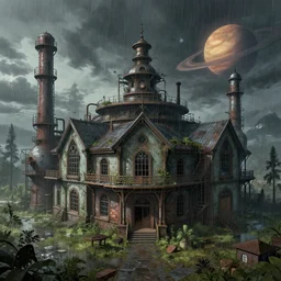 a beautiful ultradetailed highly detailed industrial architecture nature urbex sanatorium by ilya kuvshinov, universe anime cyberpunk cgsociety wilderness landscape rainy scumm bar myst saturn, archdaily, wallpaper, highly detailed, trending on artstation.