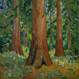 a painting of an old growth redwood forest, by vincent van gogh