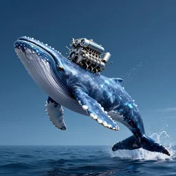 a hybrid of a cool motor v 8 engine and body of a cachalot whale, an imagined marine creature, 8 k