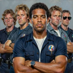 an oil painting portrait of crockett and tubbs in eighties miami vice, ultra realistic, highly detailed faces, true to life, masterpiece, cinematic by frank frazetta, greg rutkowski, beeple, yoko taro, christian macnevin, beeple, wlop, krenz cushart, epic fantasy character art, volumetric lighting, folded arms