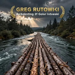 dam made of logs blocking the course of a river, long shot, fantasy, art by greg rutkowski