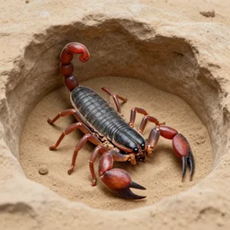 “a scorpion in a sandstone pit”