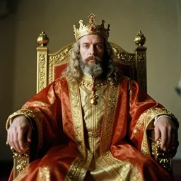 a peter elson portrait of the dream king on his throne. 3 5 mm film still, highly detailed,