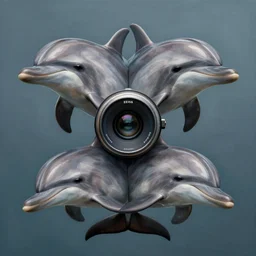 symmetrical - photo!! low - angle!! painting of a dolphin in full swat gear, full frame photograph, zeiss lens, intricate, elegant, highly detailed, centered, digital painting, artstation, concept art, smooth, sharp focus, illustration, artgerm