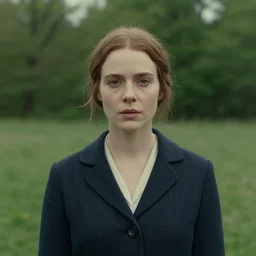 portrait of a woman, still from a Wes Anderson Movie