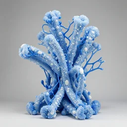 a fine art photograph abstract sculpture, by kelbv, tubes, veins, pumped full with blue and white ellipsoids, perfect studio lighting