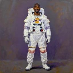 full body portrait of kobe bryant in astronaut suit 1 9 6 9, lakers colors and logo, oil on canvas by william sidney mount, trending on artstation