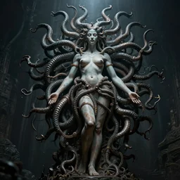 wide angle portrait medusa by h r giger, ultra detailed, dark, future tech
