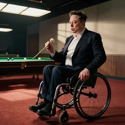 elon musk in a wheelchair playing billiard