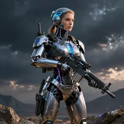 female cybernetic special forces, by Maciej Kuciara, detailed, luminescent, armed