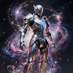 Full Armor set made of galaxies and sci fi parts conjuring cosmic energy, surrealism, smooth, intricate, elegant, galactic energy, power aura, neon glowing spells, digital painting, artstation, concept art, high tech fantasy, sharp focus, illustration, art by Jason Chan and Riot Studios and Blizzard Studios