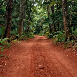 lush forest with naturally reddish clay soil, trending on artstation, top 1 0 most beautiful photographs, award winning fantasy concept art, background of a studio ghibli film
