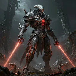 futuristic alien with lasers eldenring boss. fromsoftware, dark souls, eldenring, screenshot, extremely detailed, insanely detailed, realistic, zbrush, horror, bloodbourne, full body concept