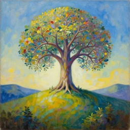 a beautiful painting of a portal to infinite creativity tree of life on a hill, abstract landscape, 8 k, photorealism - h 8 9 6