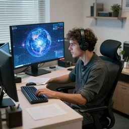 god debugging universe in his office