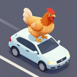 chicken on top of a car, isometric view