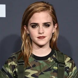 emma watson wearing war paint, camoflauge, jsoc